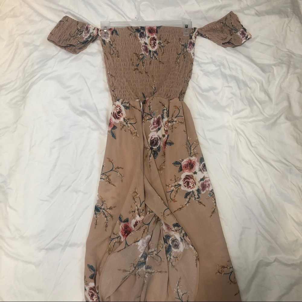 4/$25 Strapless Tan Floral Maxi Dress with Slit